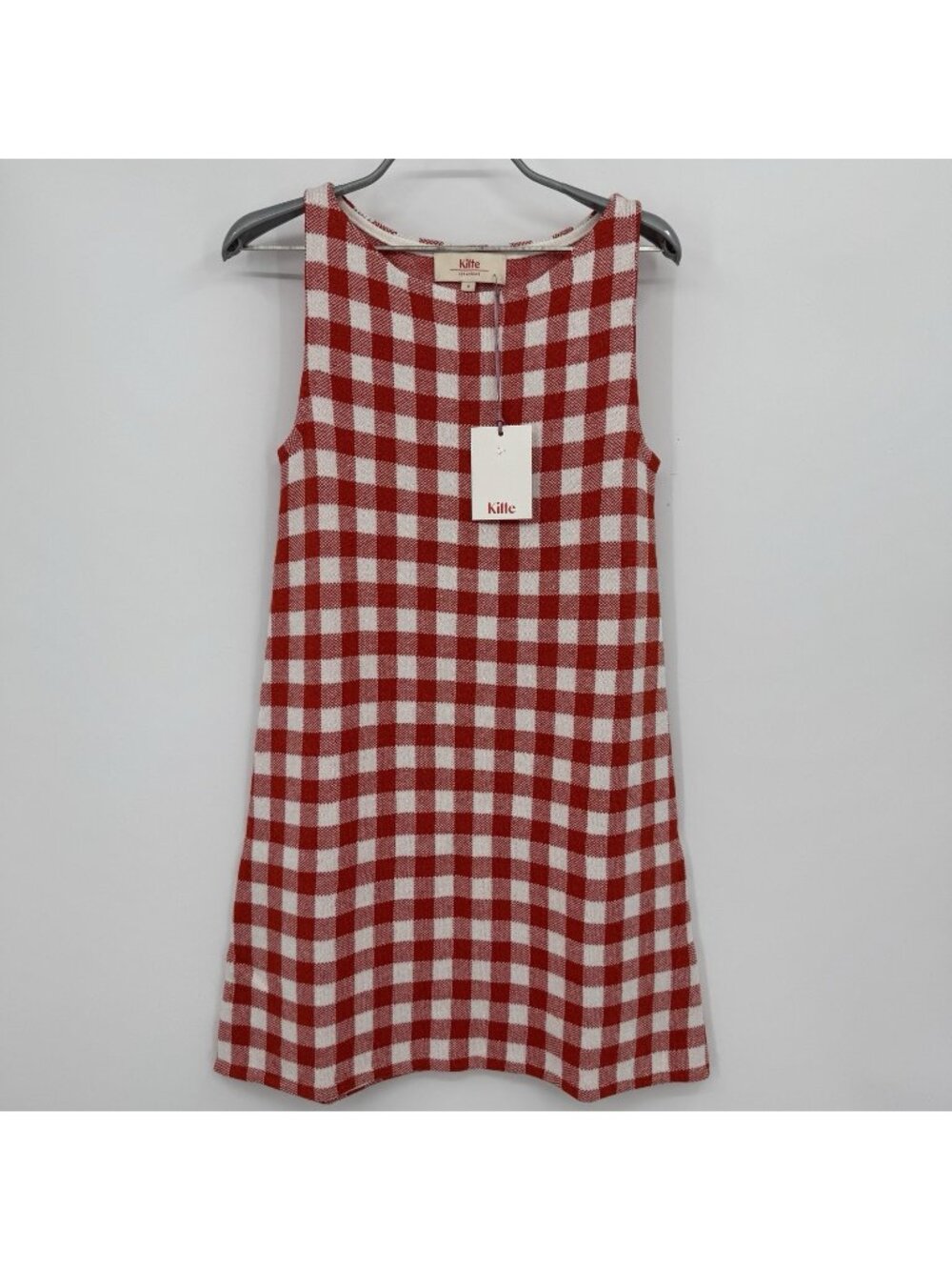 Kilte Collection Parker Mini Dress 0 XS Red Gingham Washable Cotton Cashmere